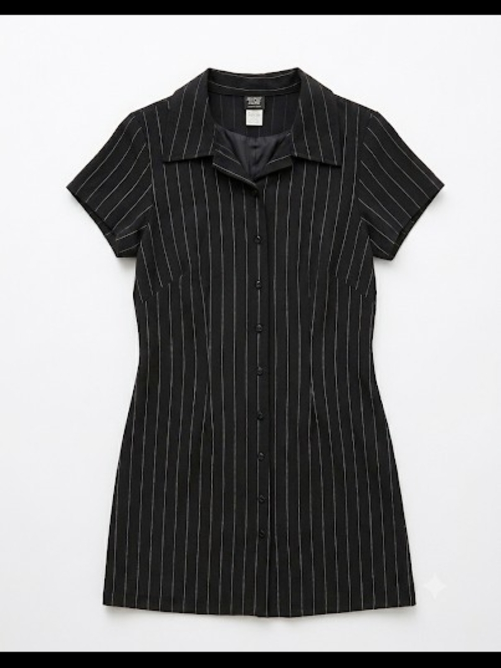 Vintage French Curve Black & White Pinstriped Collared Shirt Dress USA Sz Vtg 13